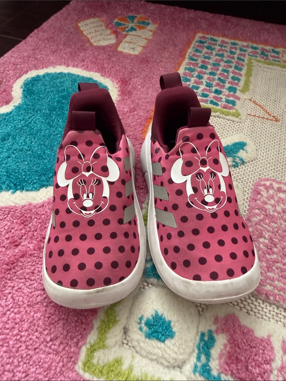 adidas Kids Slip-On Sneakers in Dark Pink with Black Polka Dots